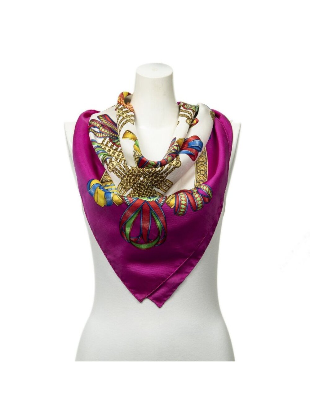 Hermes Scarf Fuchsia Ivory Goldtwill Silk